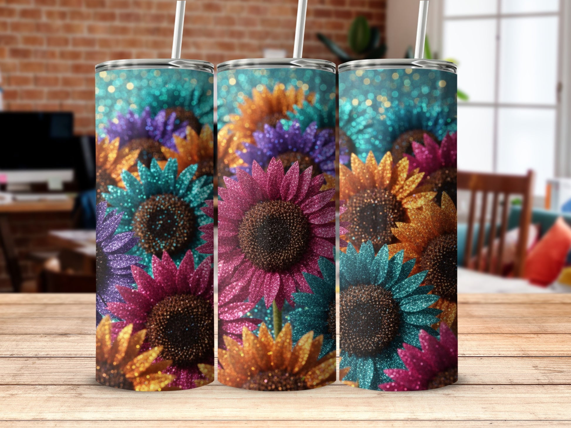 Glitter Sunflower Design Tumbler ideaal Gift