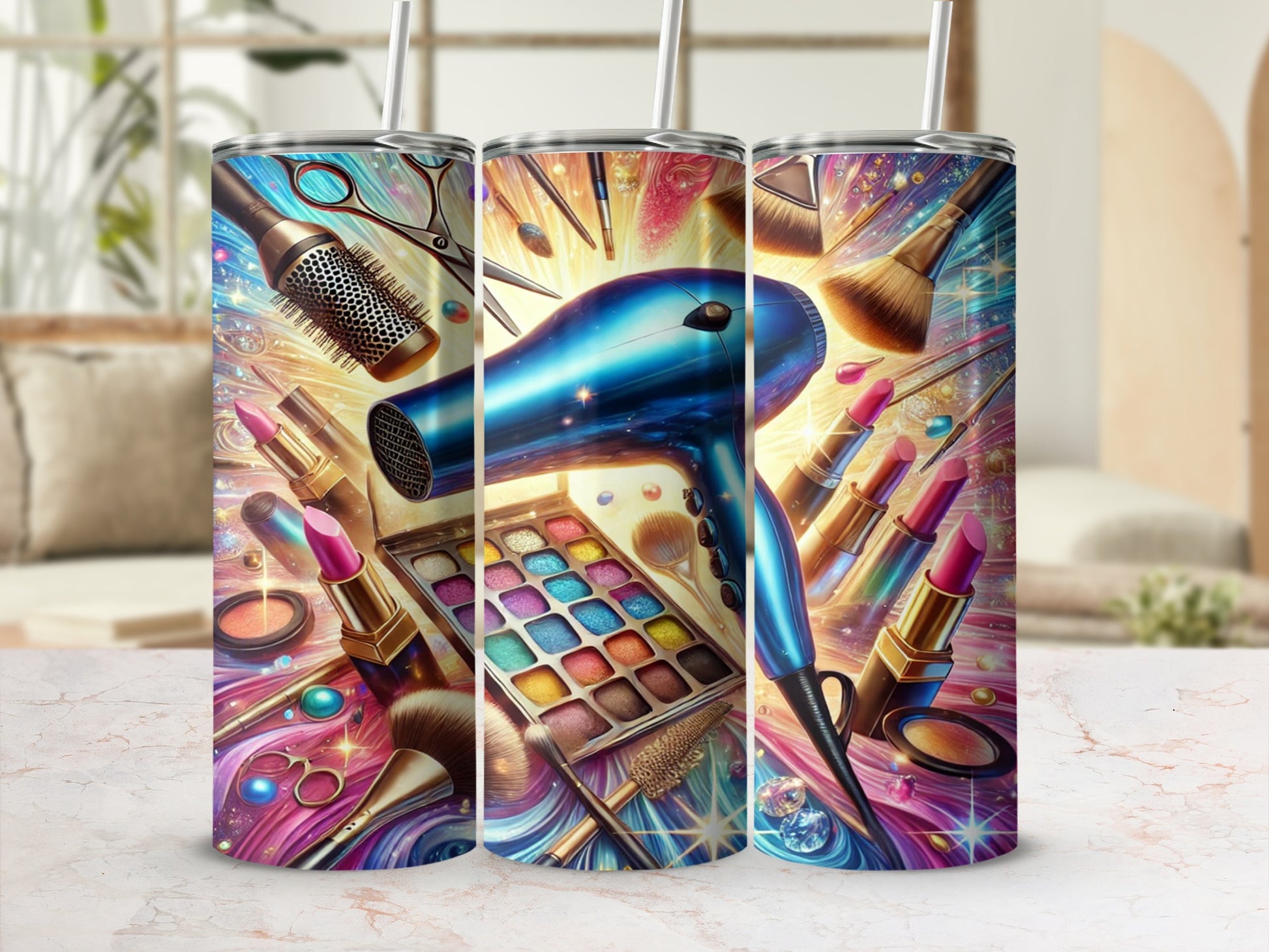 Vibrant Makeup and Hair Accessories Design Tumbler