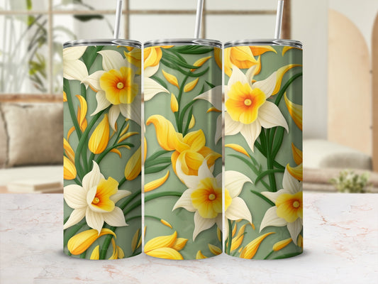 White Yellow Daffodil Floral Pattern Tumbler product type