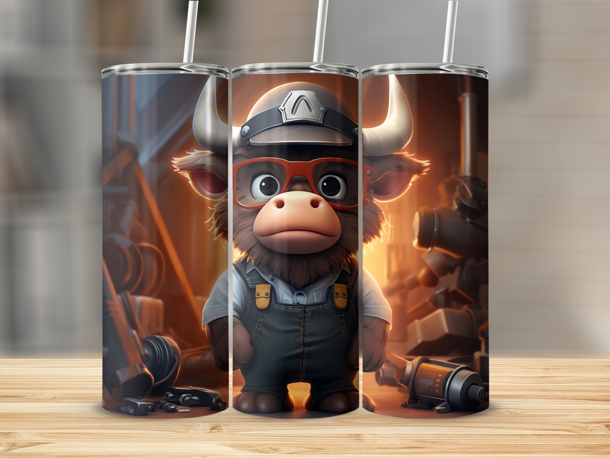 Cute Bull Mechanic Cartoon Industrial Worker Tumbler product type