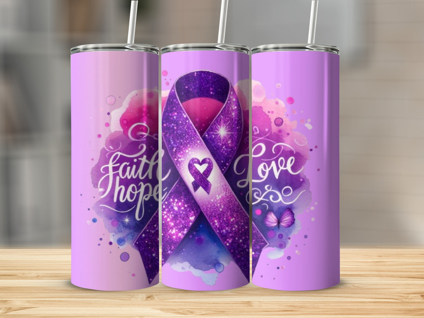Faith Hope Love Purple Ribbon Tumbler 20oz Product