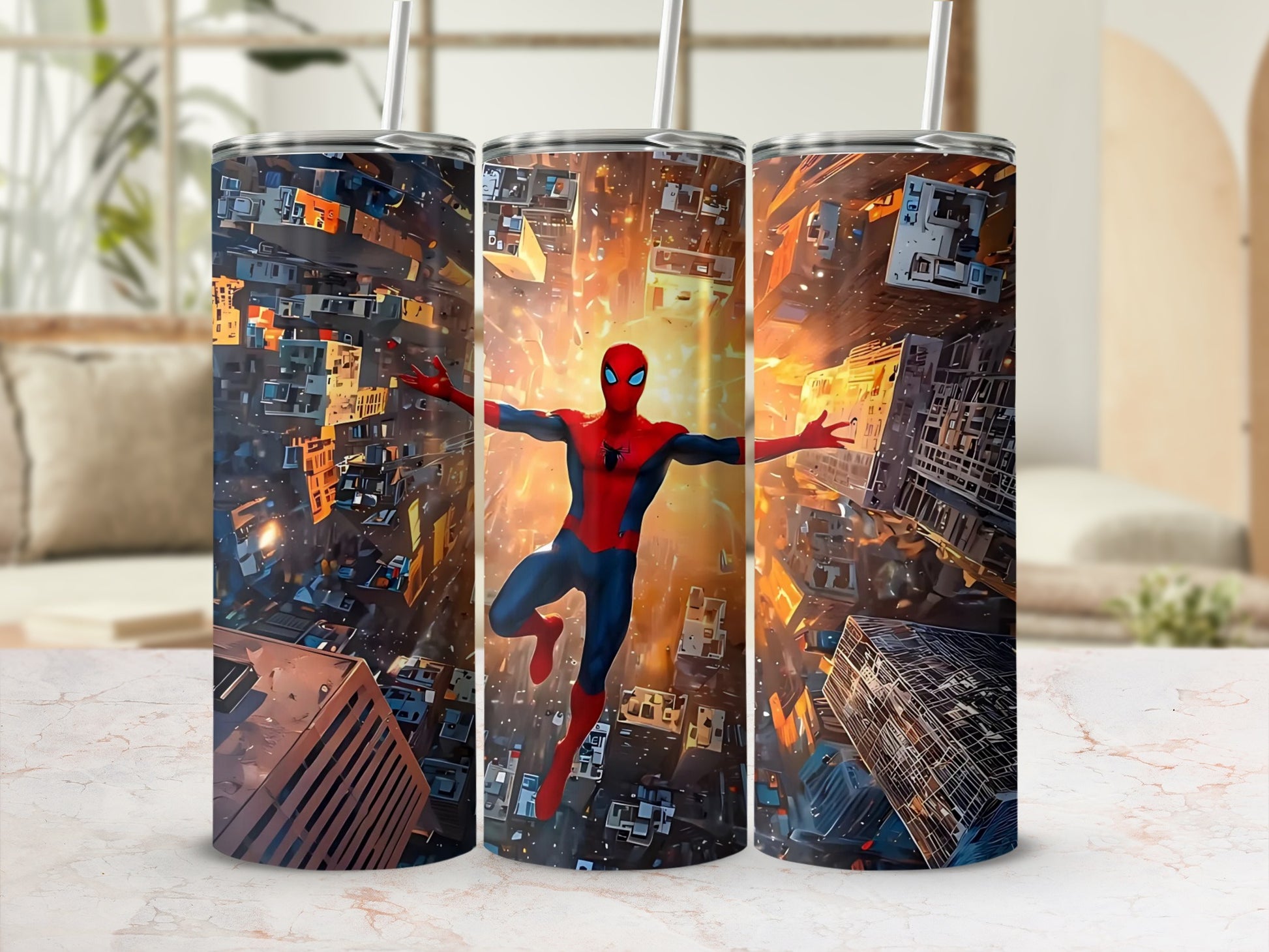 Spider-Themed Custom Art Insulated Tumbler Cup