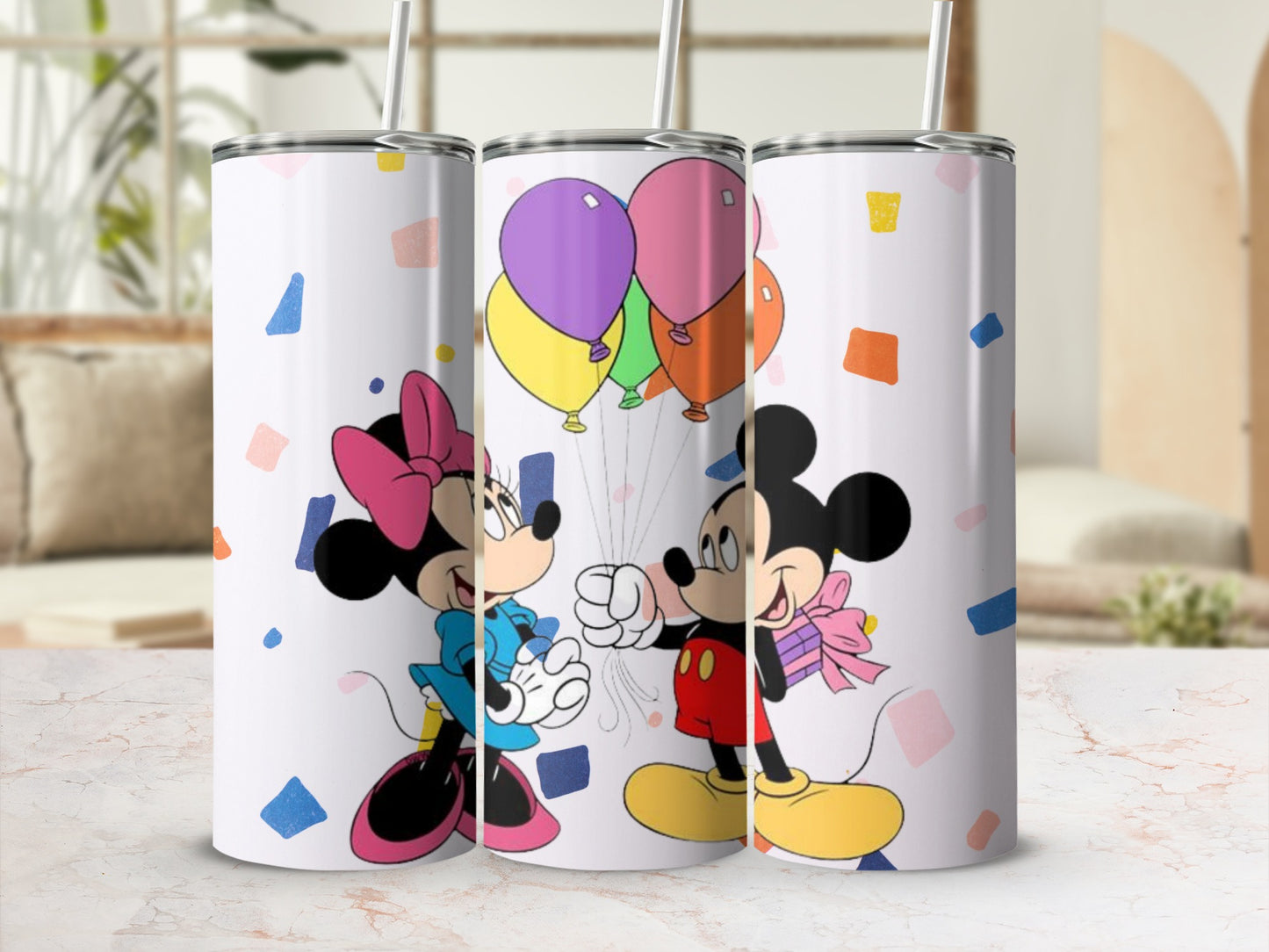 Cartoon Mouse Couple with Balloons Tumbler Product