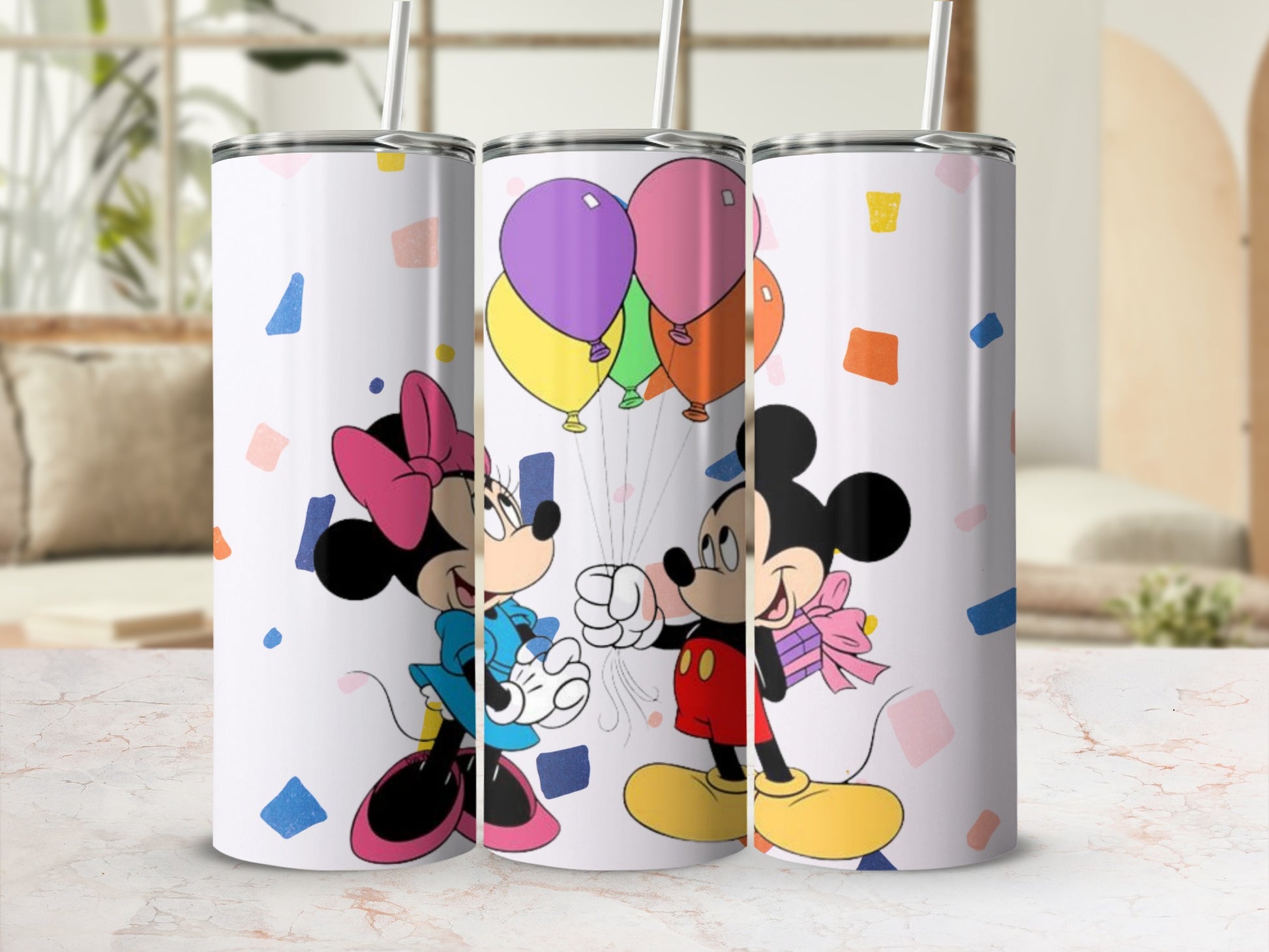 Cartoon Mouse Couple with Balloons Tumbler Product