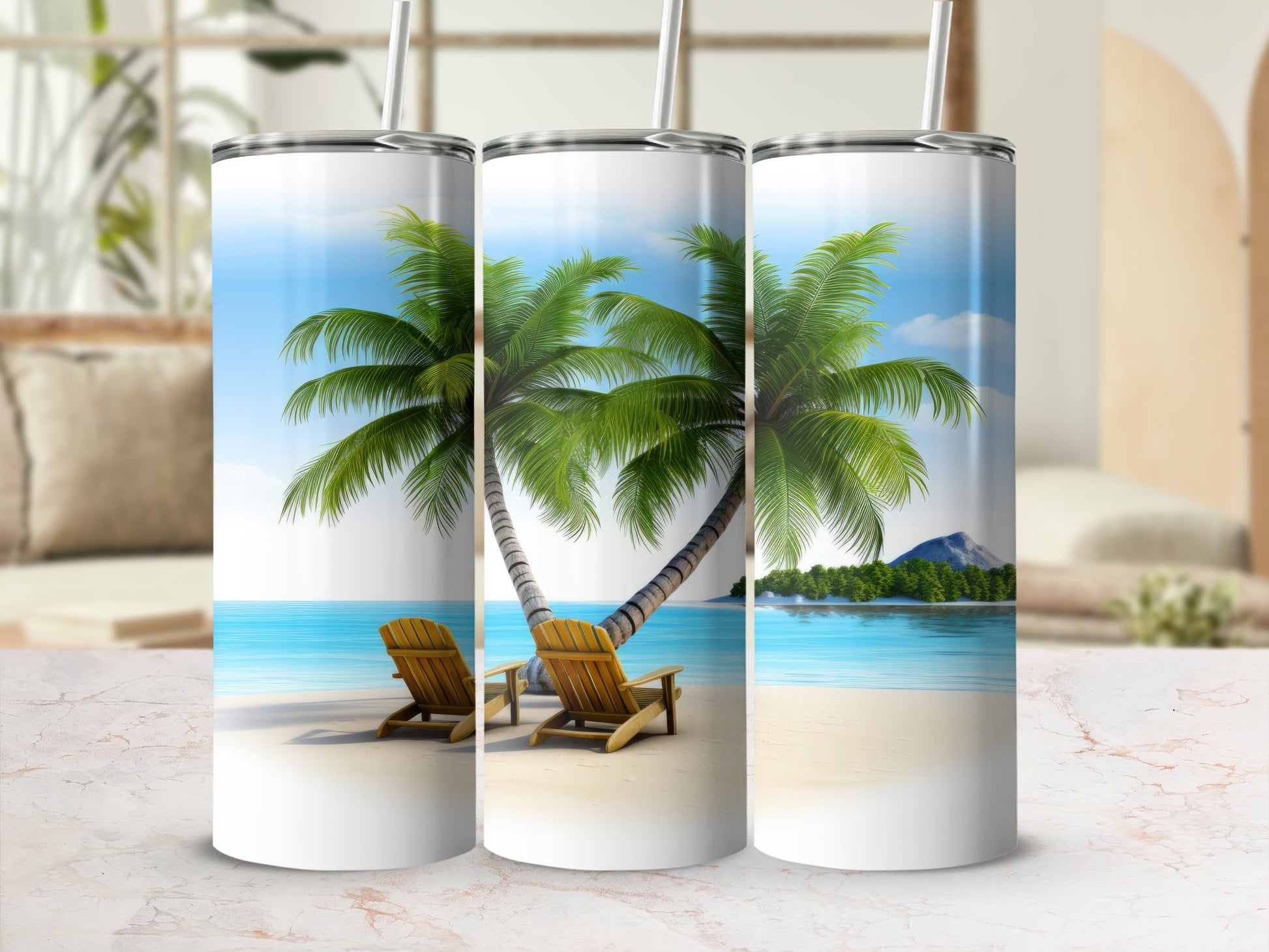 Tropical Paradise Beach Scene Tumbler