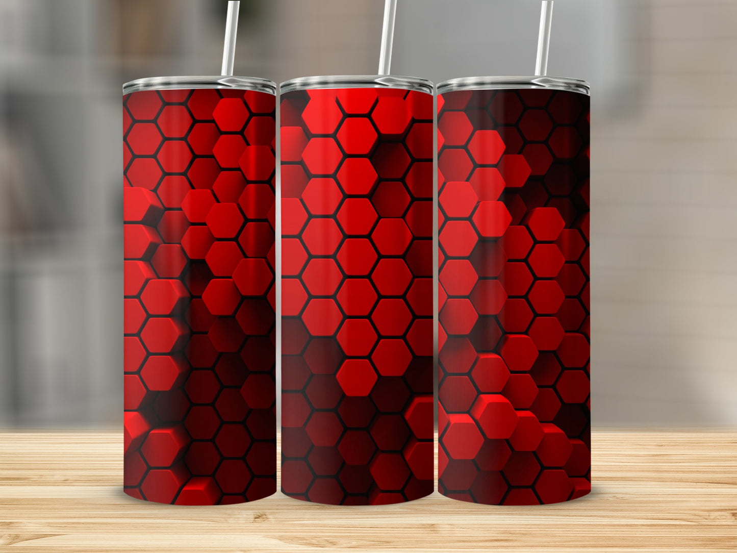Red Geometric Hexagons Pattern For Cool Designs Tumblers