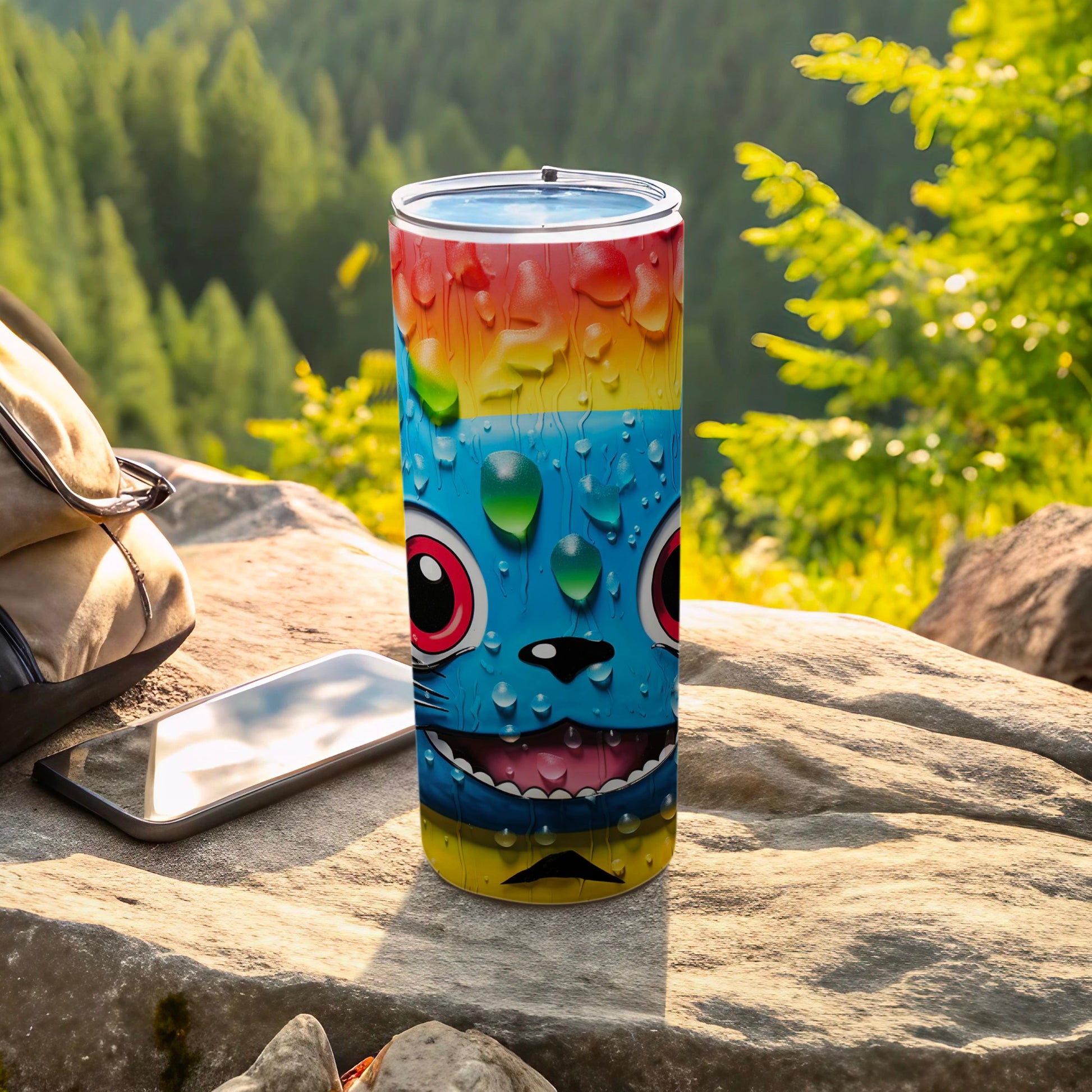 Colorful Monster Design Tumbler with Lid Travel Mug
