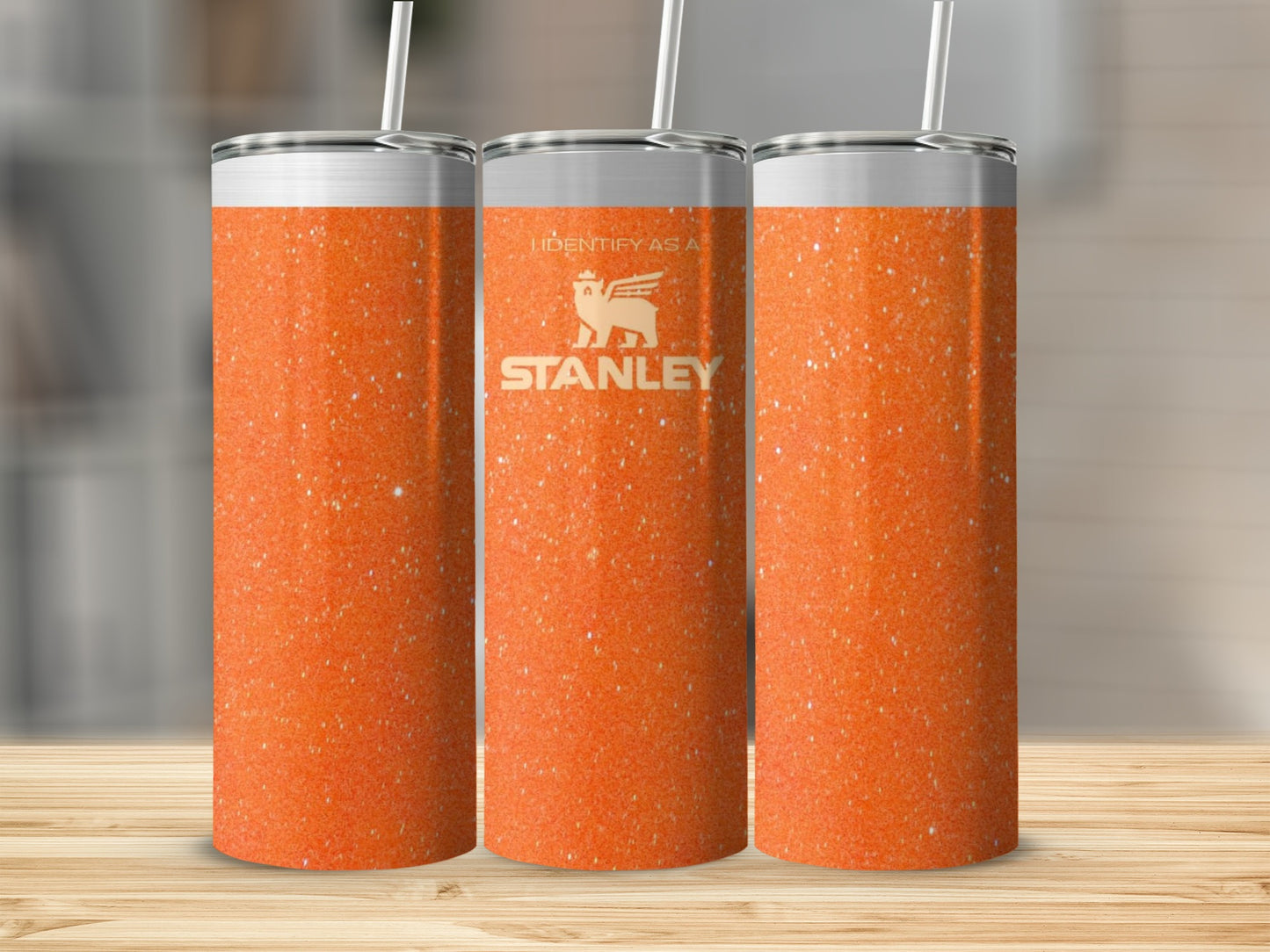 Vibrant Orange Stanley Tumbler with Sparkle Effect
