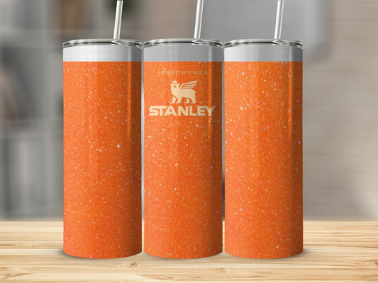 Vibrant Orange Stanley Tumbler with Sparkle Effect