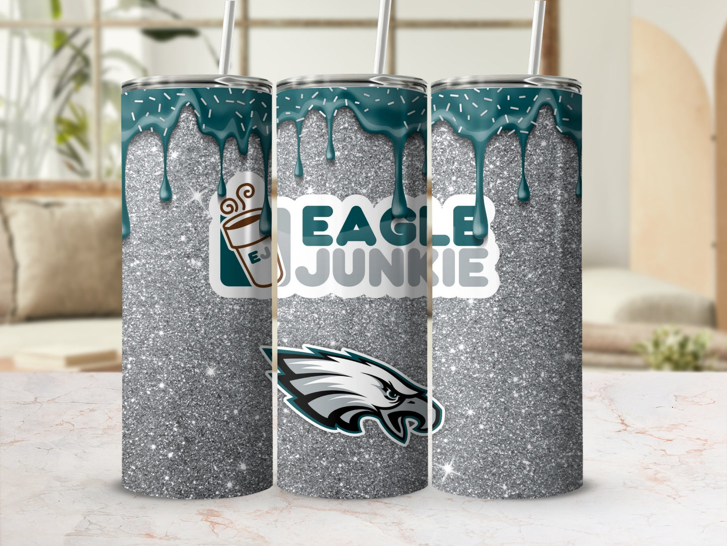 Eagle Junkie Glitter and Blue Drip Tumbler