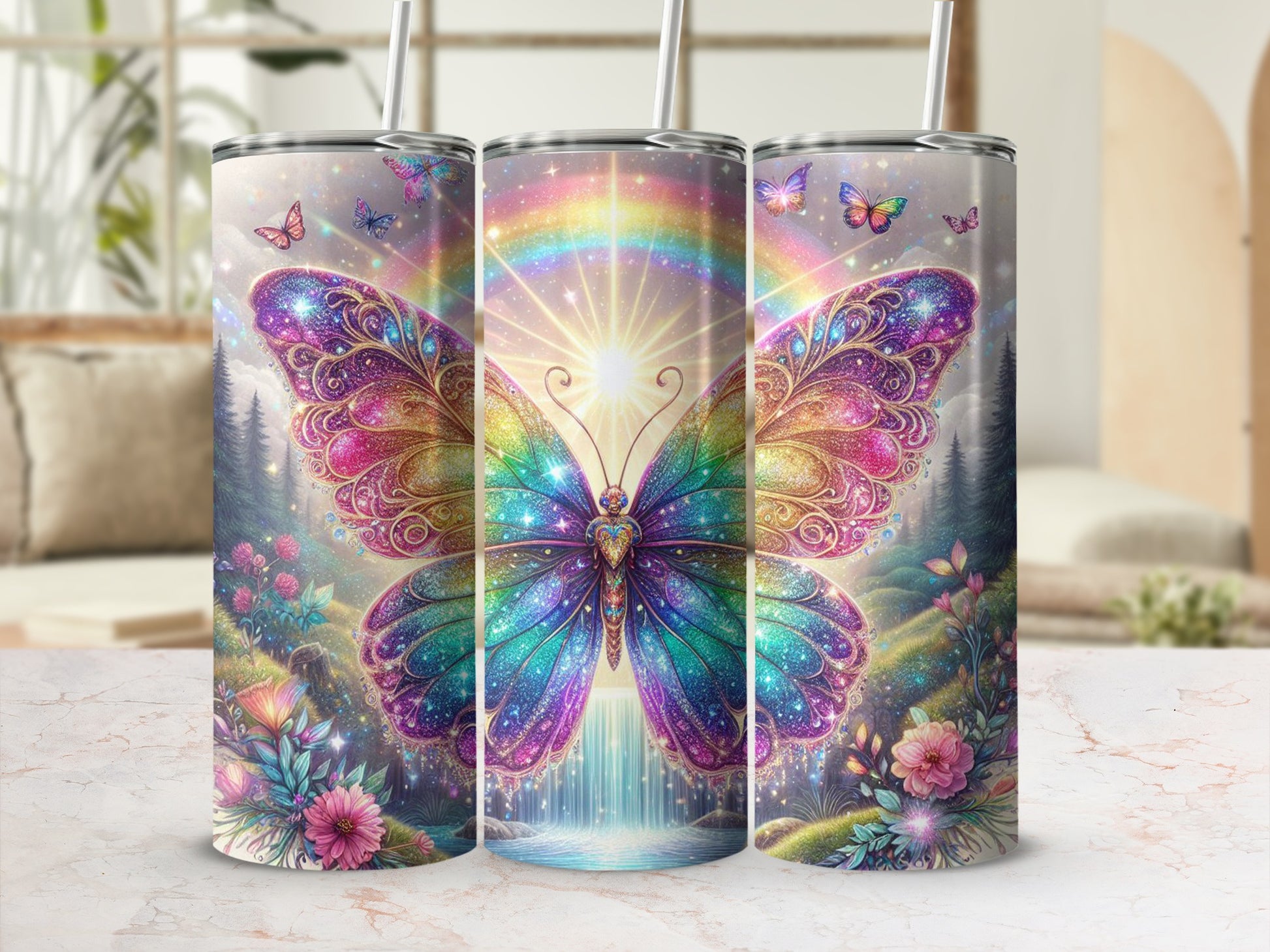 Enchanted Butterfly Rainbow Sparkle Glitter Flowers product type