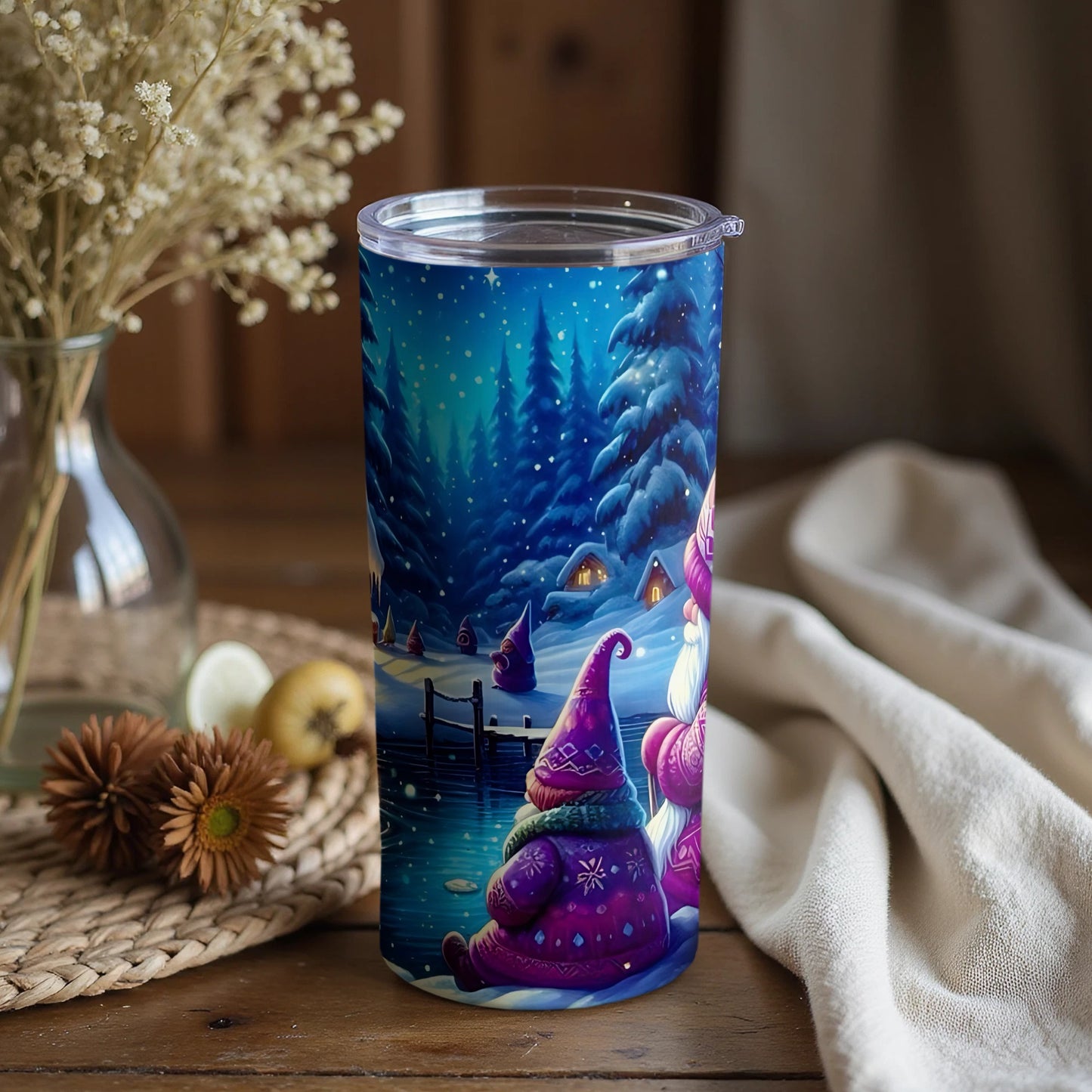 Whimsical Winter Gnome Scene on Tumbler Cup