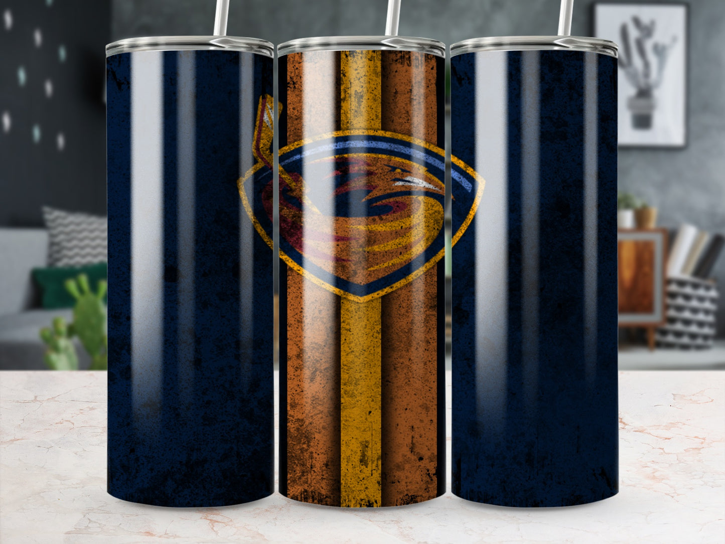 Vintage Blue and Rusty Stainless Steel Skinny Tumblers