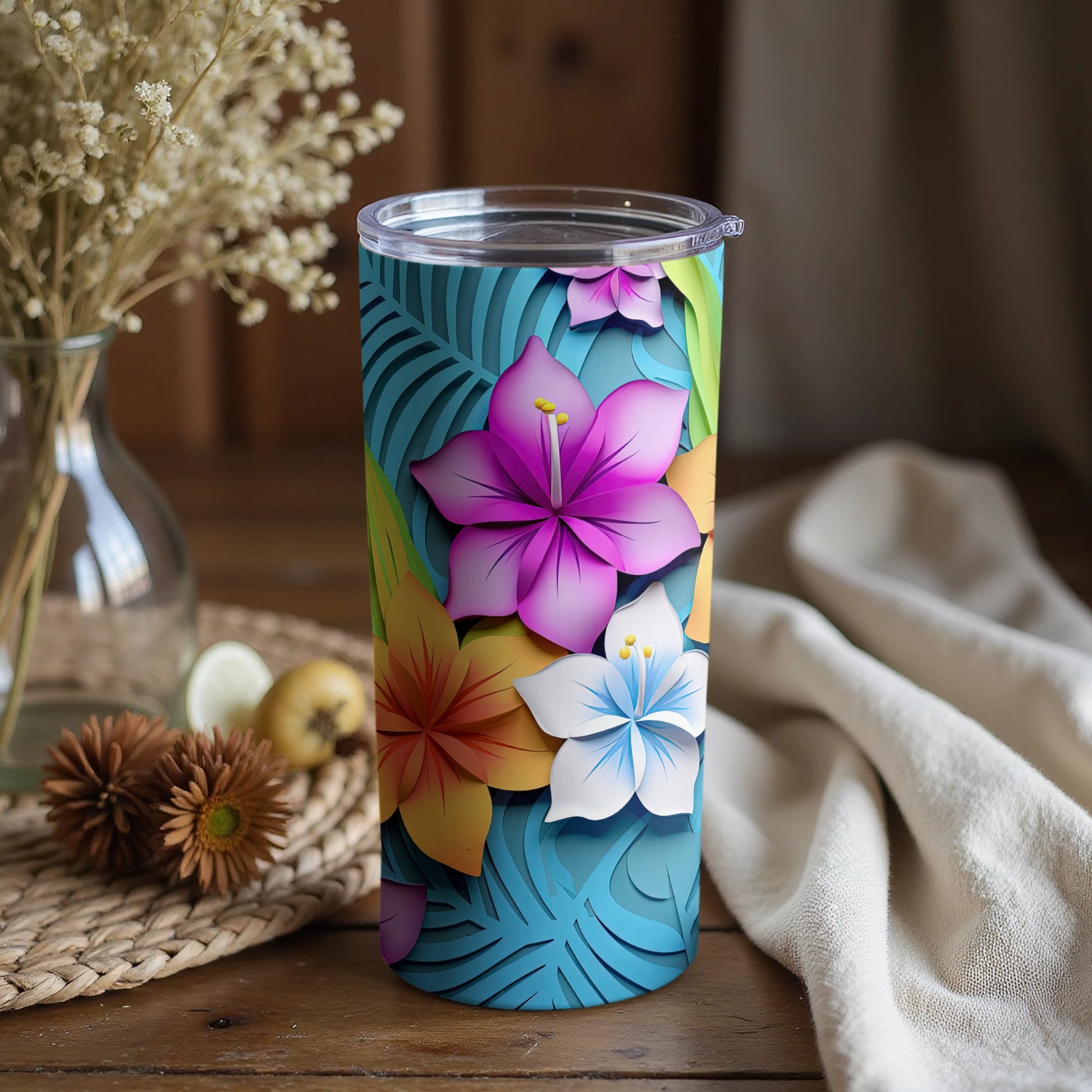 Vibrant Floral Insulated Tumbler with Lid for Beverages