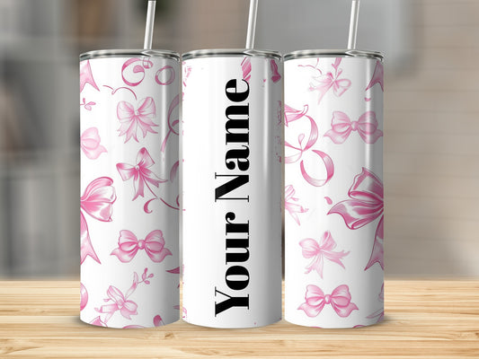 Pink Bow and Ribbon Design Personalized Tumbler