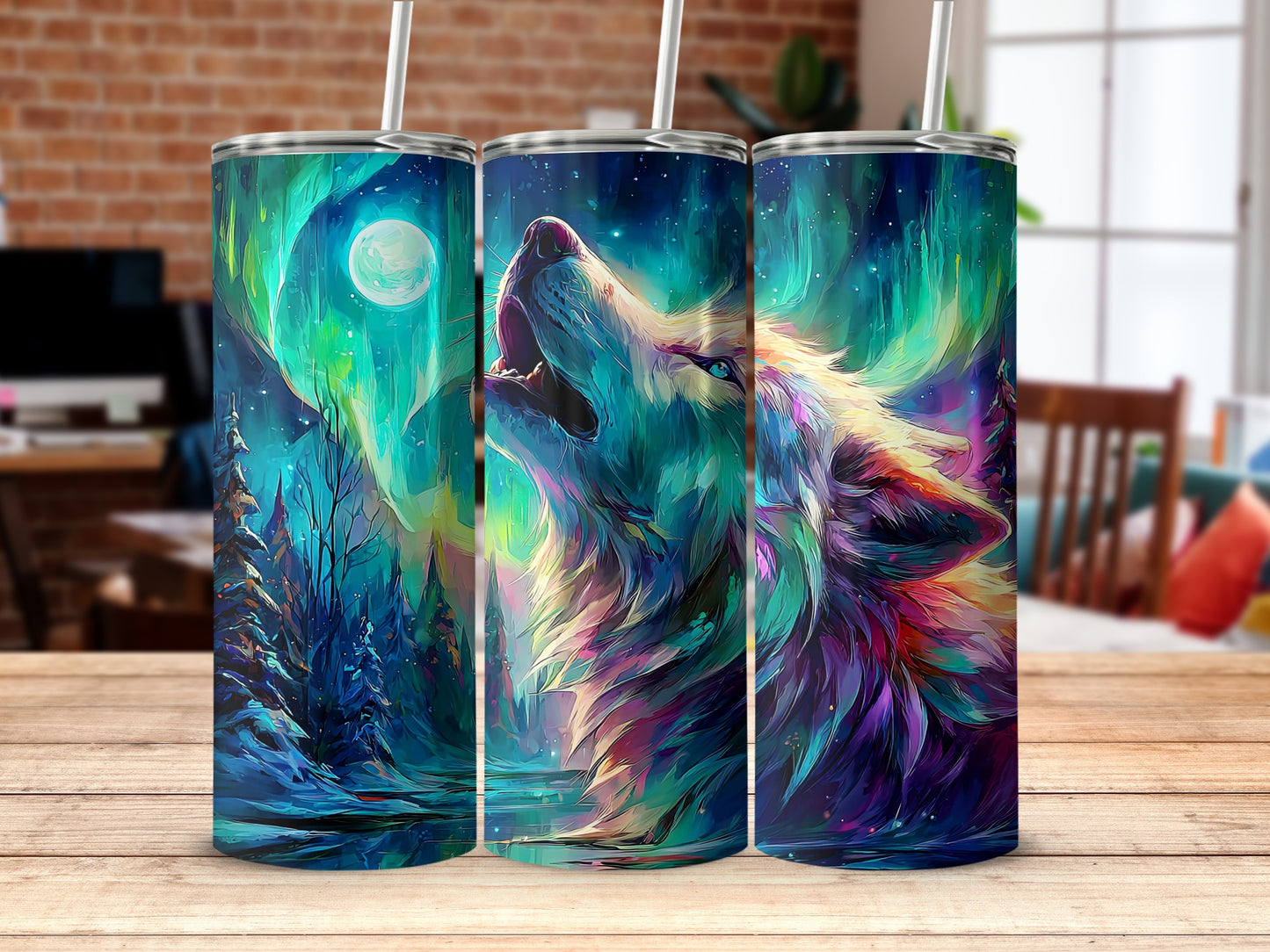 Colorful Aurora Wolf Art Design product