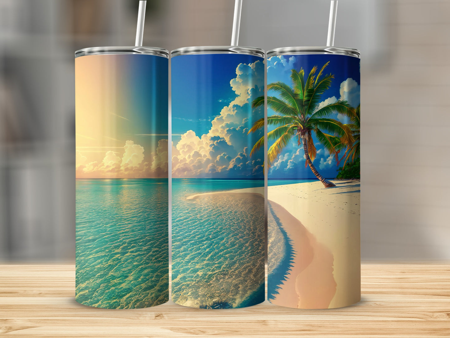 Tropical Beach and Ocean Scene Tumbler Set