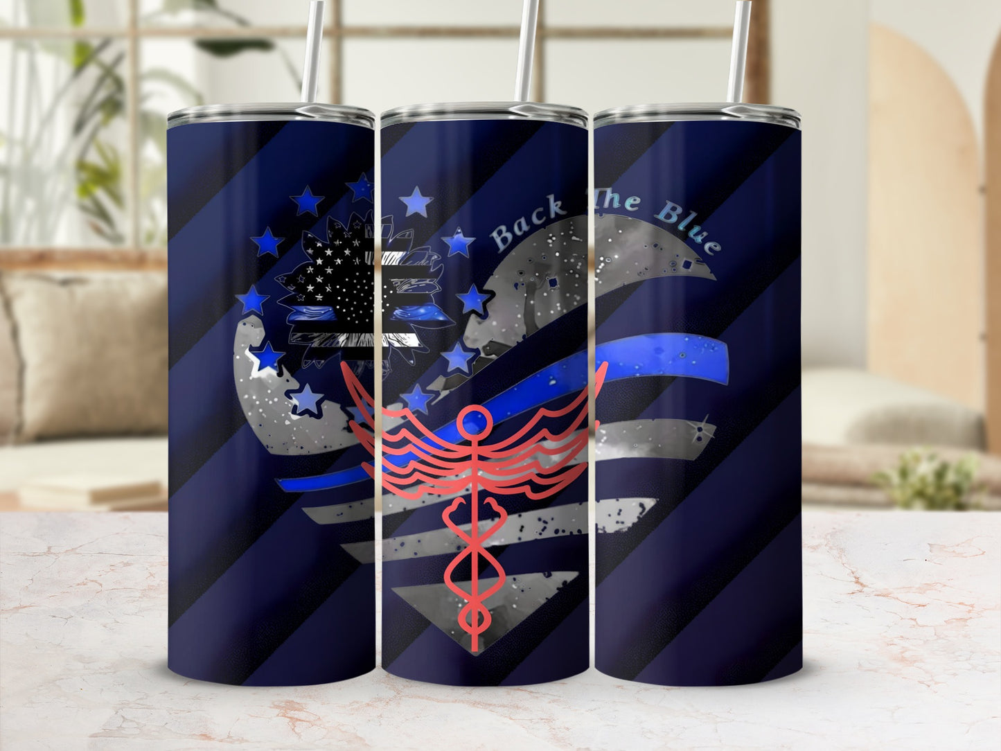Back The Blue Stars and Stripes Design Tumbler