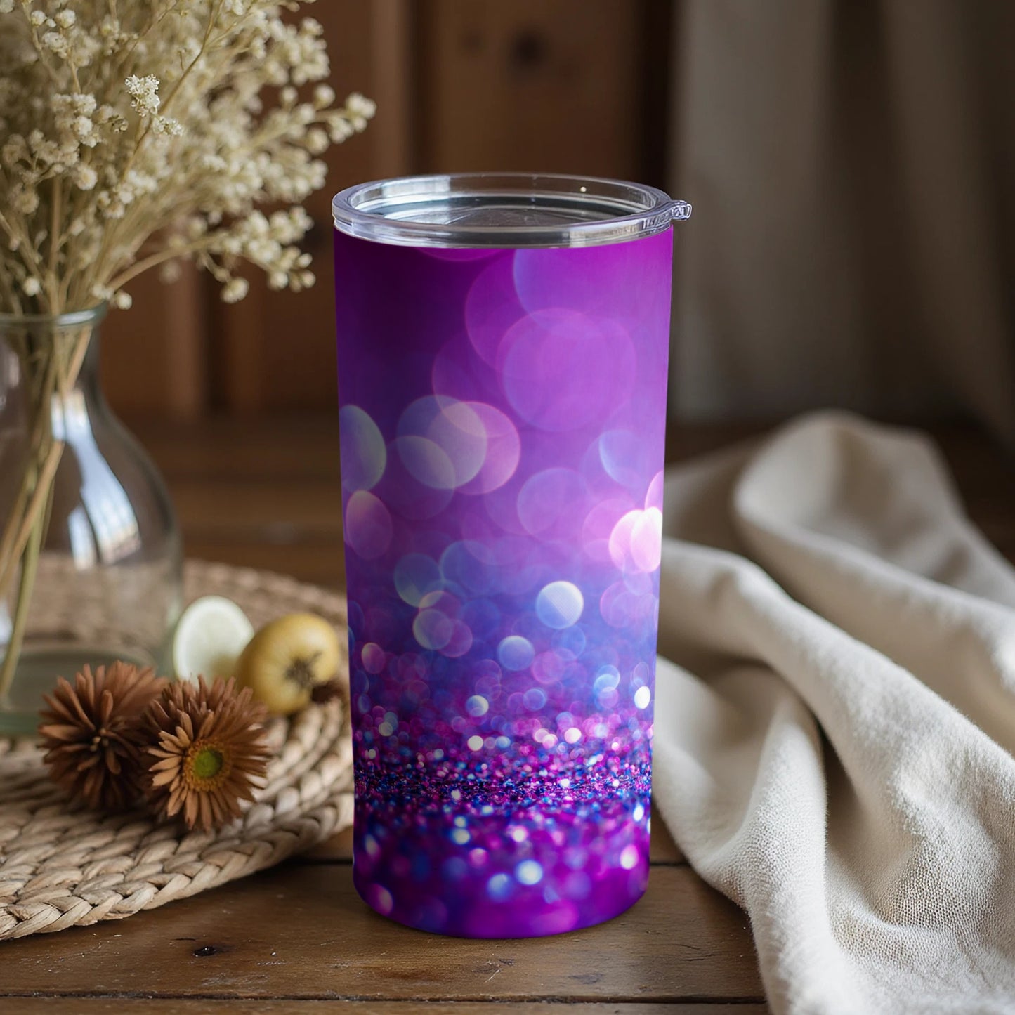 Purple Glitter and Bokeh Design Tumbler Product