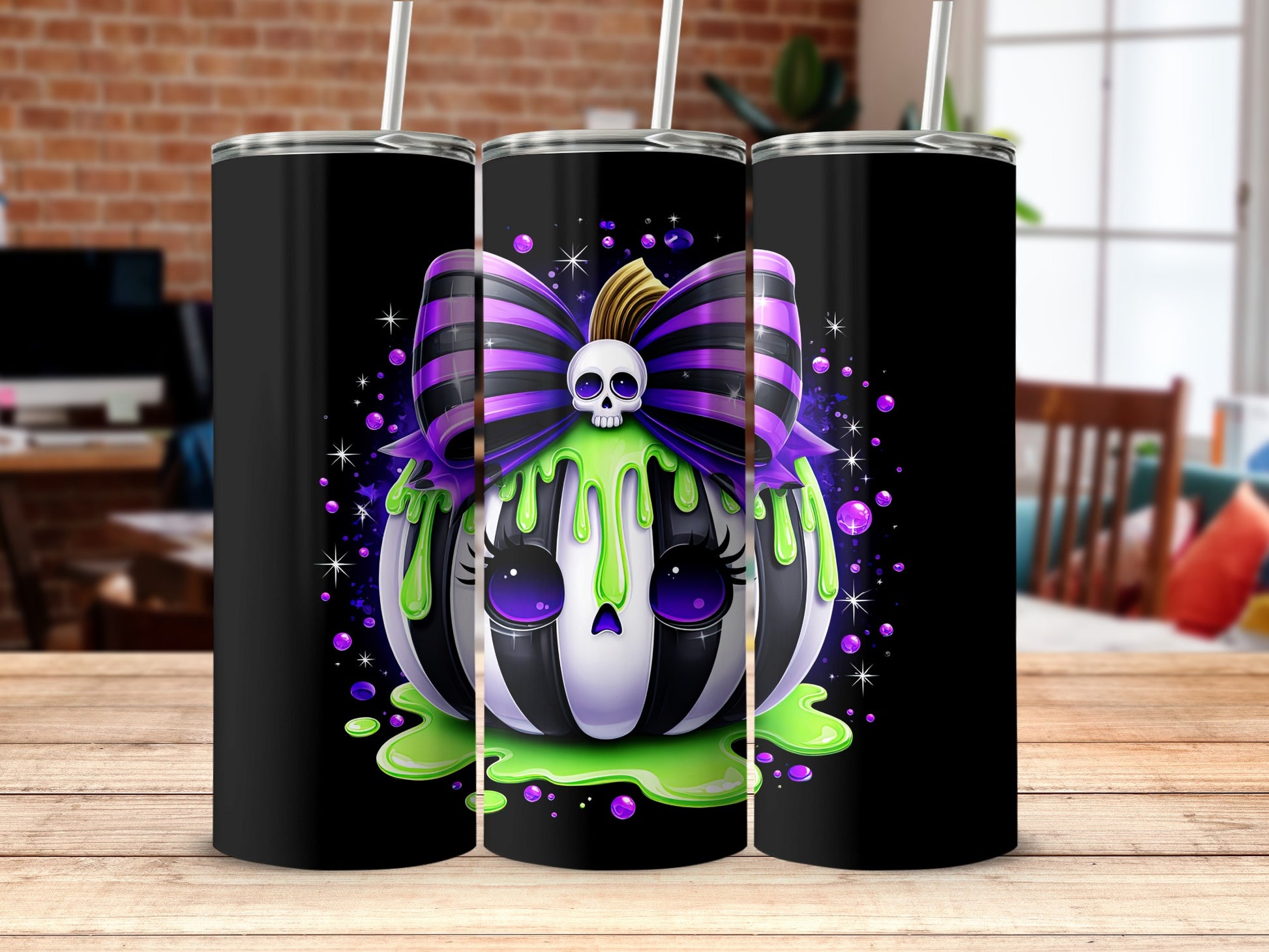 Spooky Cute Halloween Tumbler with Skull and Bow Design