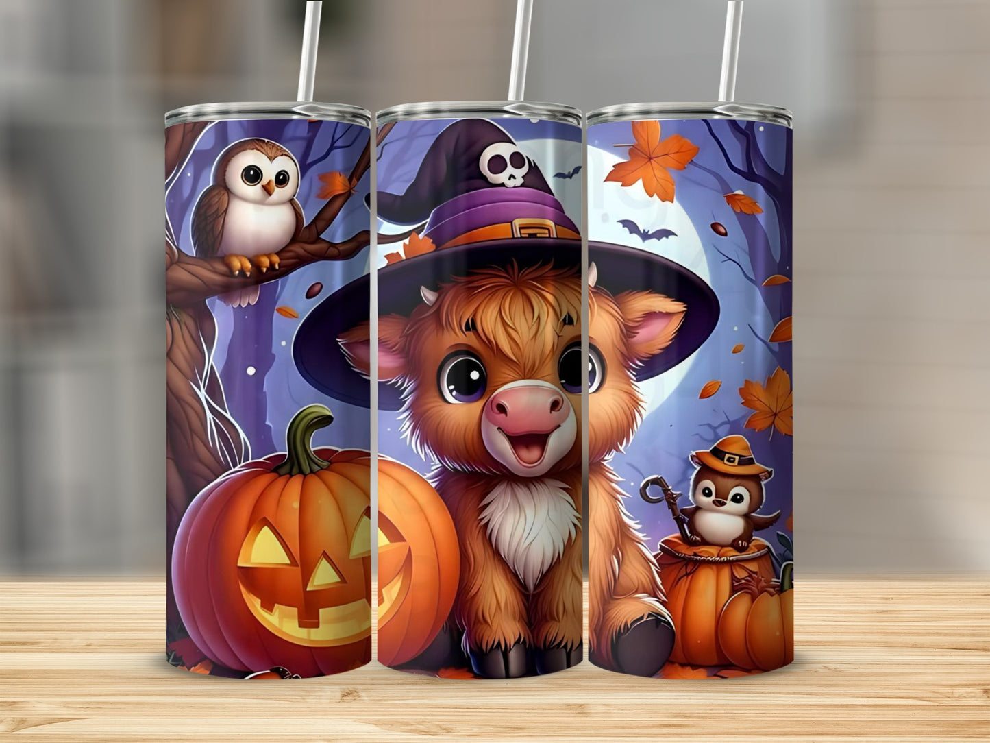 Cute Halloween Cow and Pumpkin Scene Tumbler