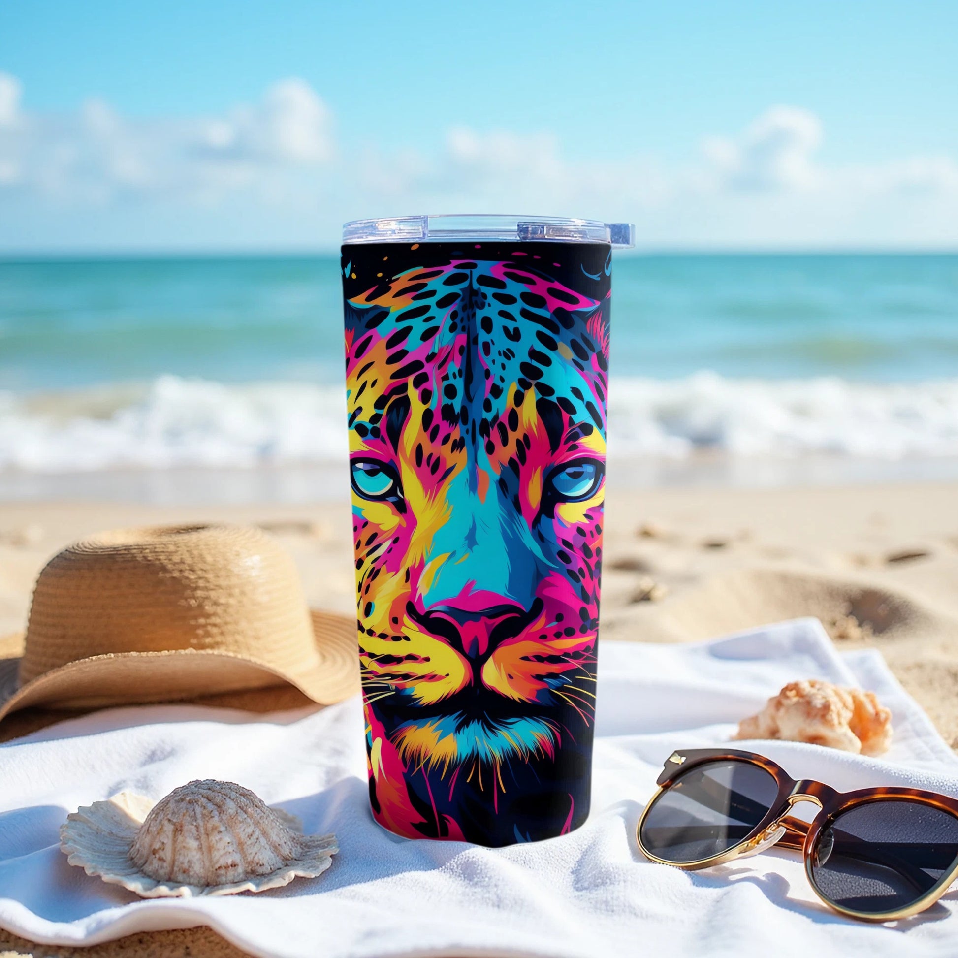 Vibrant Colorful Leopard Face Animal Design Tumbler product type