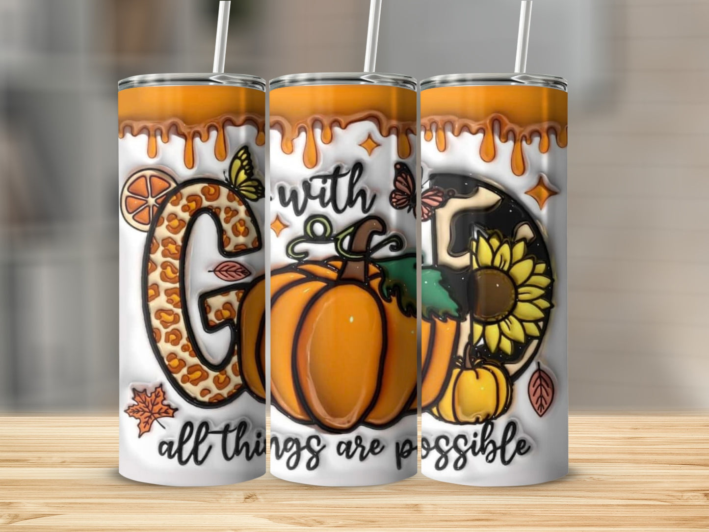Pumpkin Design with Fall Elements Tumbler Cup