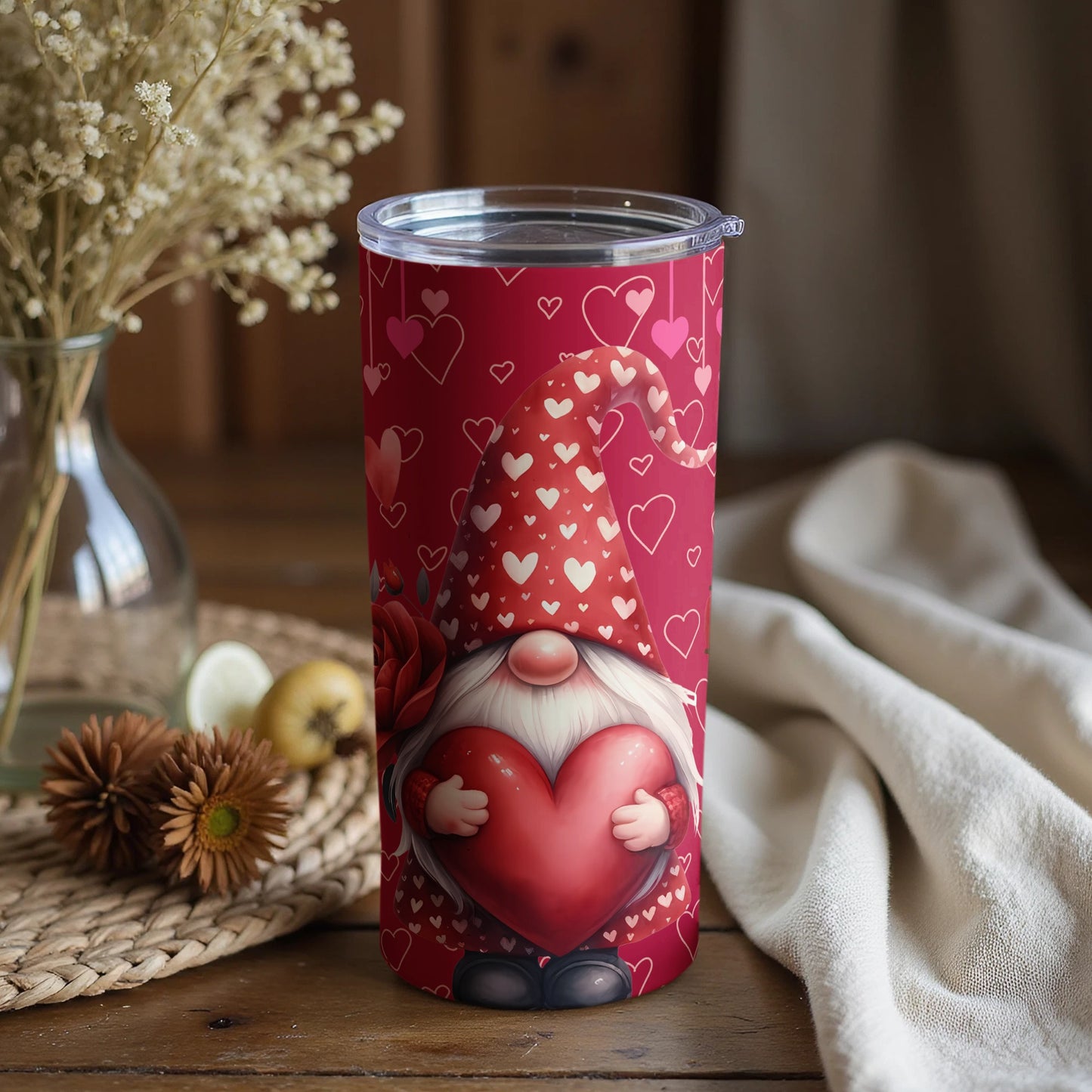 Valentine's Day Gnome Holding Heart Design Tumbler