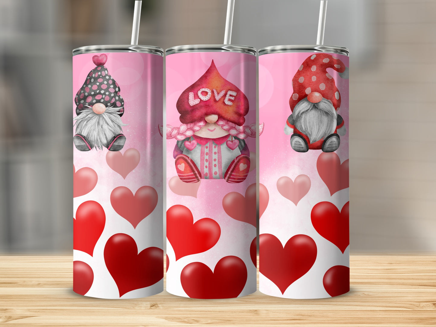 Cute Gnomes with Hearts Valentines Day Tumbler