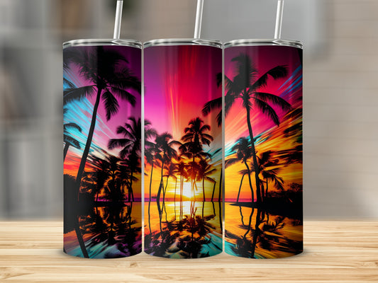 Vivid Tropical Sunset Palm Tree Scene Tumbler