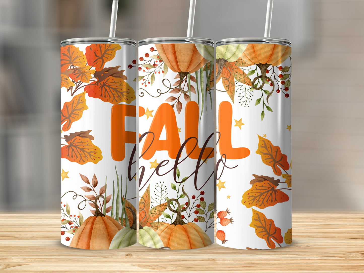 Fall Leaves and Pumpkins Design Tumbler Cup