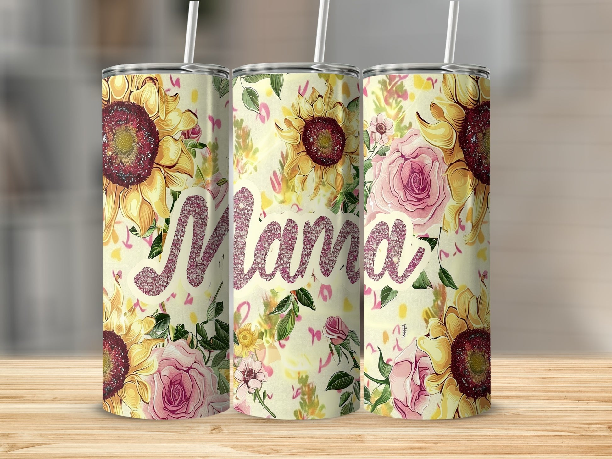 Mama Floral Sunflower and Roses Tumbler Cup