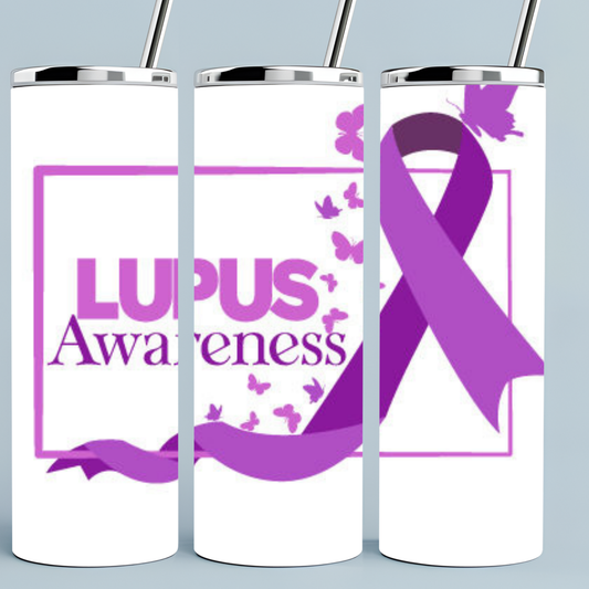 Lupus Awareness Ribbon and butterflies tumbler