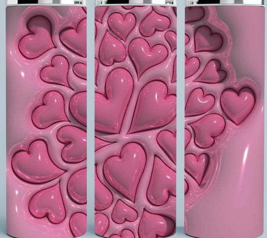 Pink 3D Inflated hearts tumbler