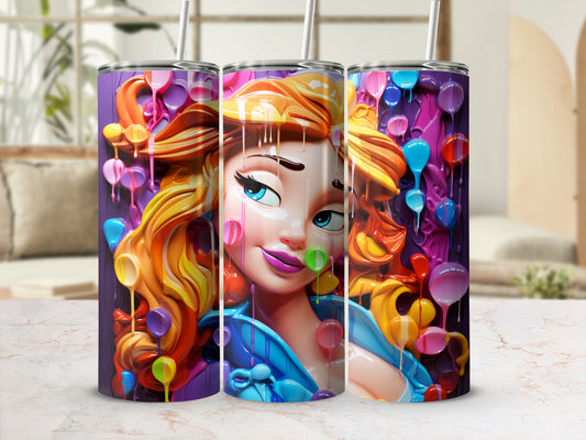 Colorful Woman Illustration with Balloons Tumbler