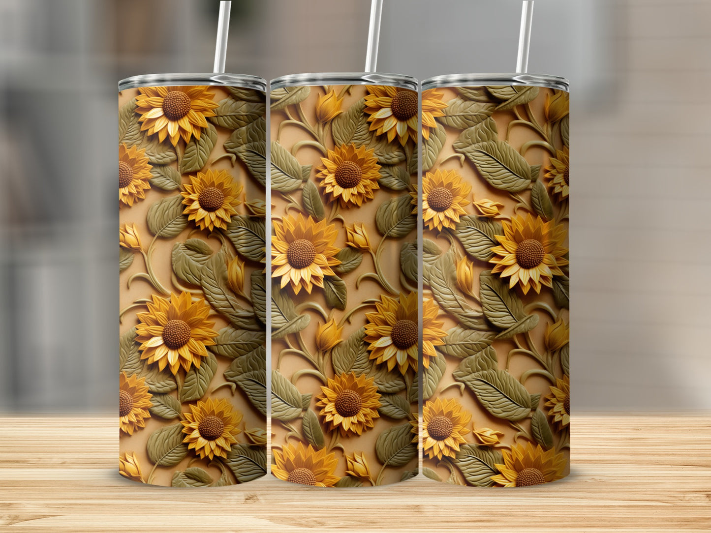 Vibrant Sunflower Pattern Design on Tumbler Product