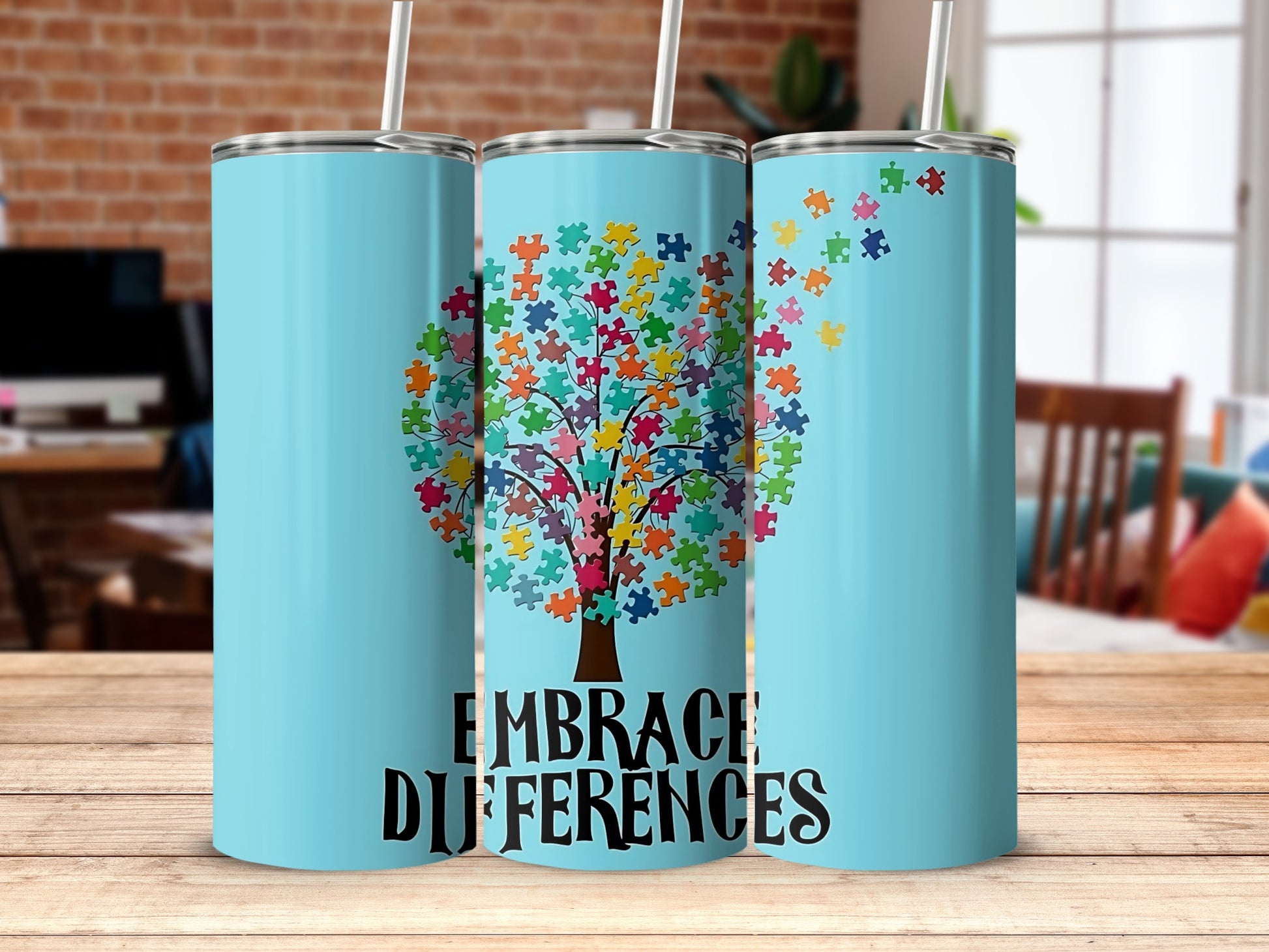Embrace Differences Colorful Puzzle Tree Tumbler