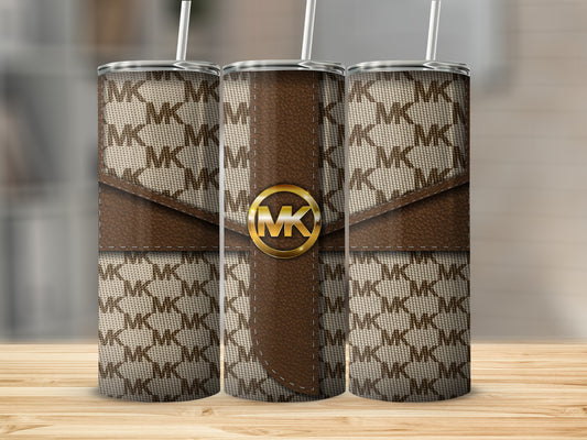 Stylish Brown MK Pattern Insulated Tumbler Cup