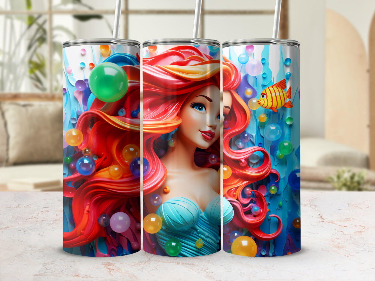 Colorful Mermaid Illustration on Tumbler Cup