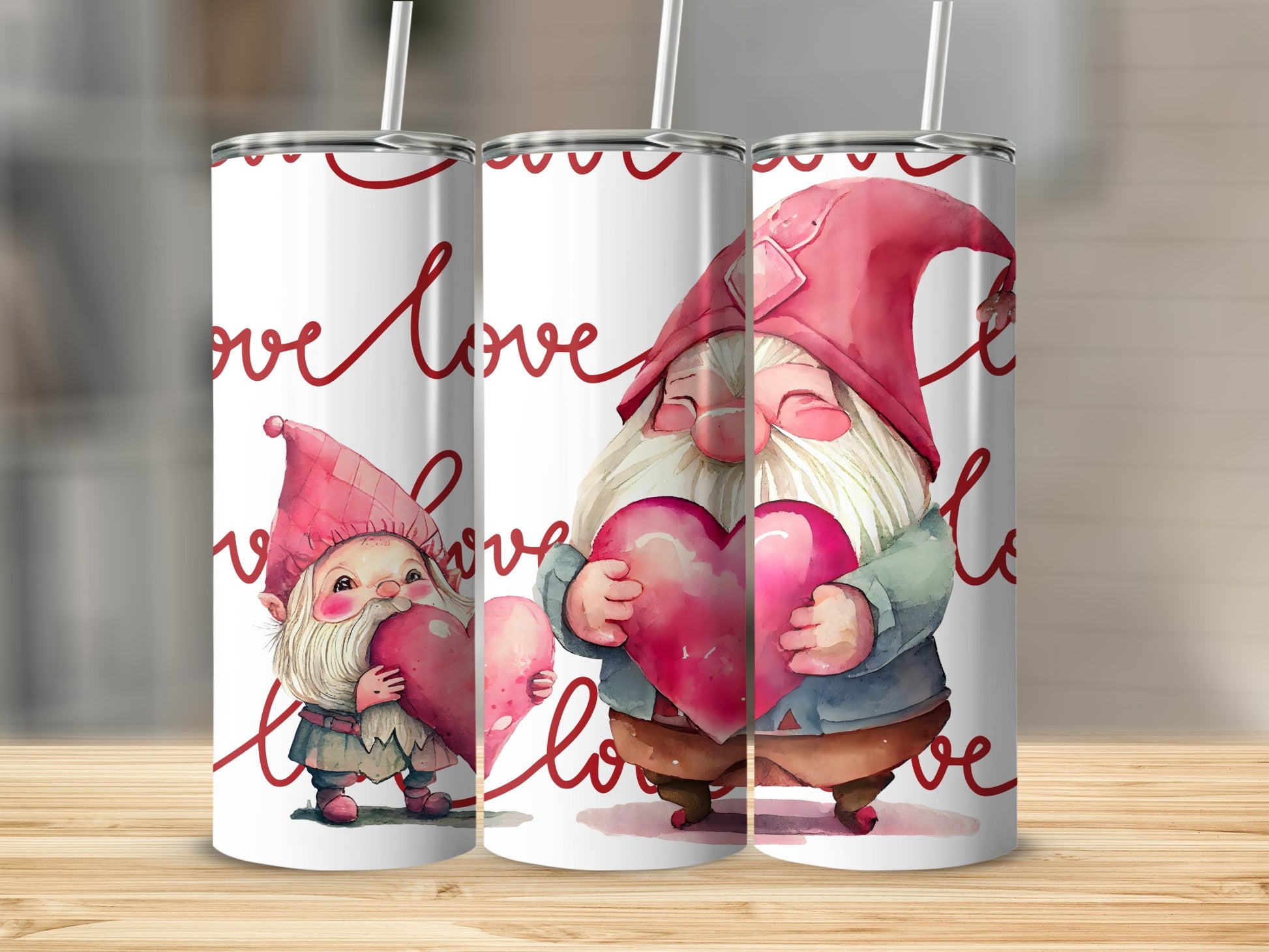 Cute Valentine's Day Gnome Love Theme Tumbler Cups