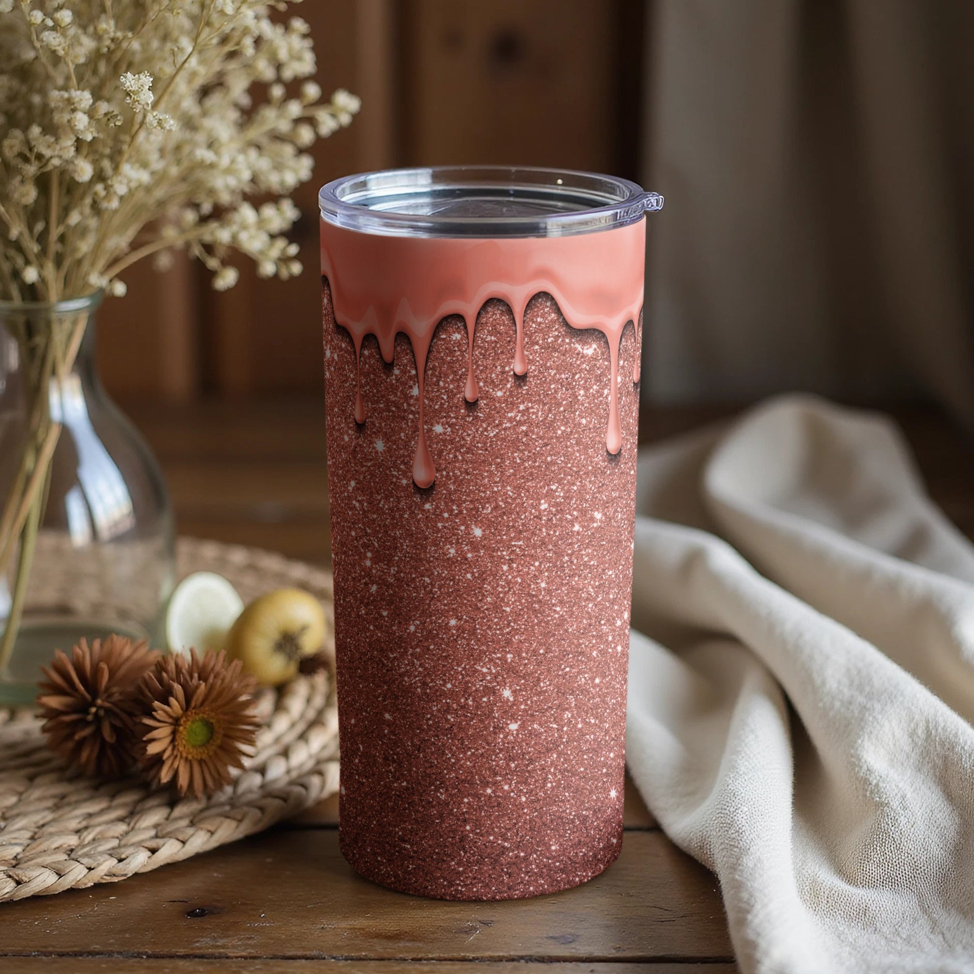 Glitter Tumbler with Dripping Paint Design for Your Drinks