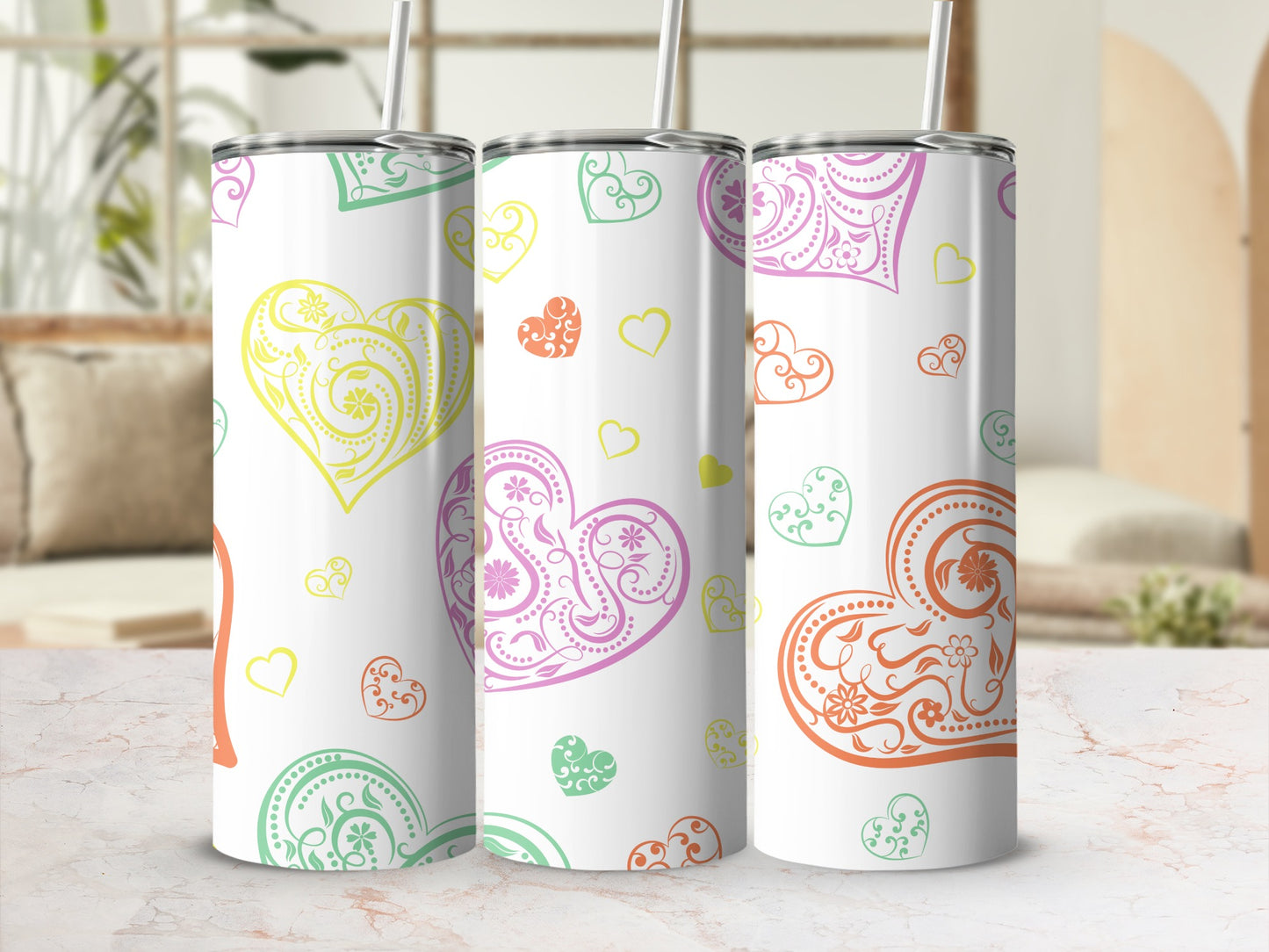 Colorful Heart Pattern Tumbler for a Cheerful Drink