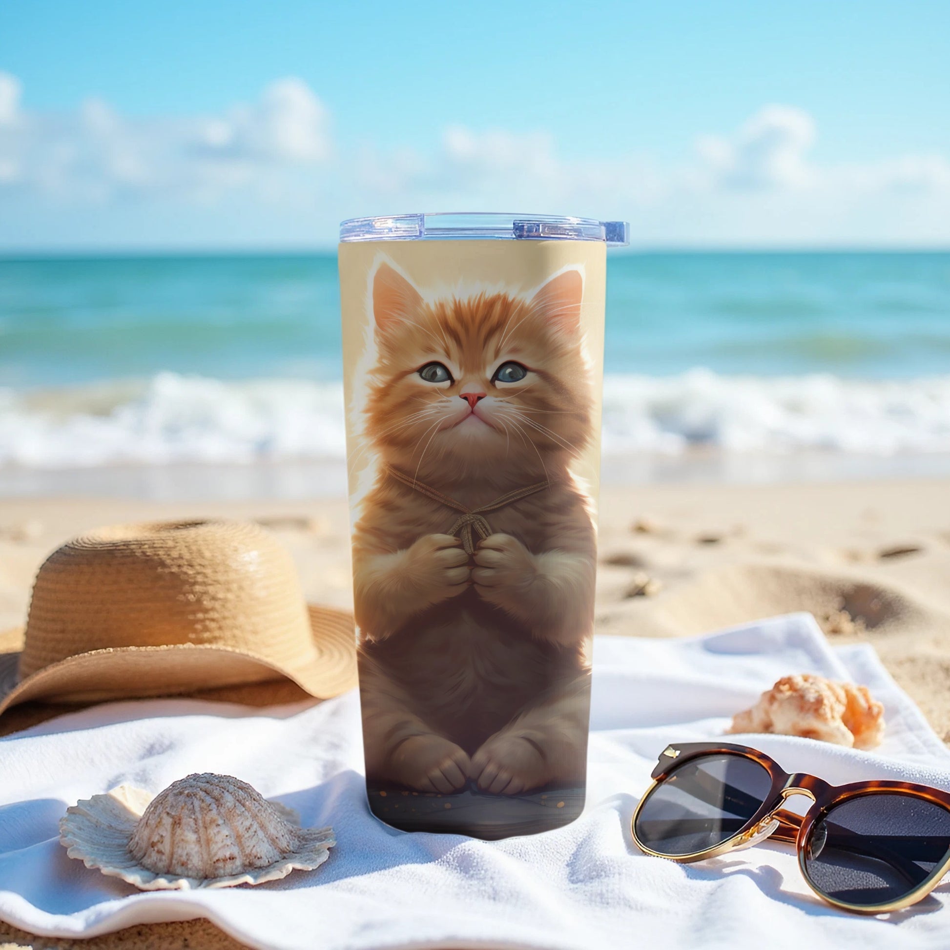 Orange Fluffy Kitten Blue Eyes Praying Paws Tumbler product type