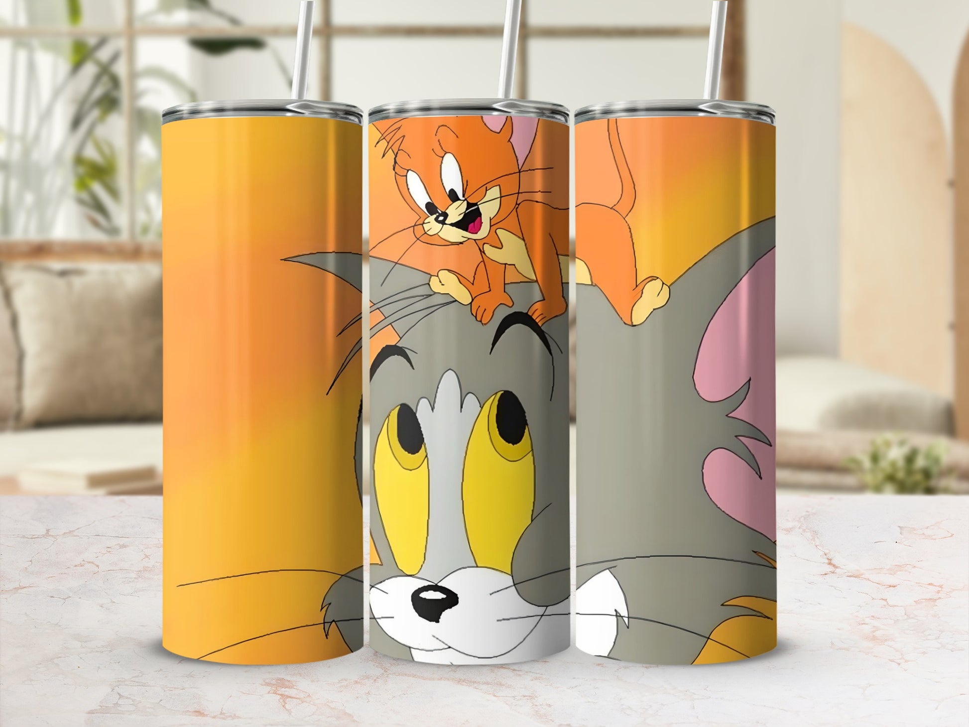Tom and Jerry Themed Tumbler with Cartoon Characters