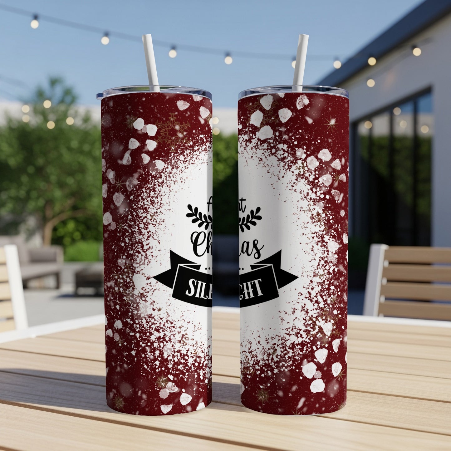 Two tall tumblers with "Silent Night" and snowflake design.