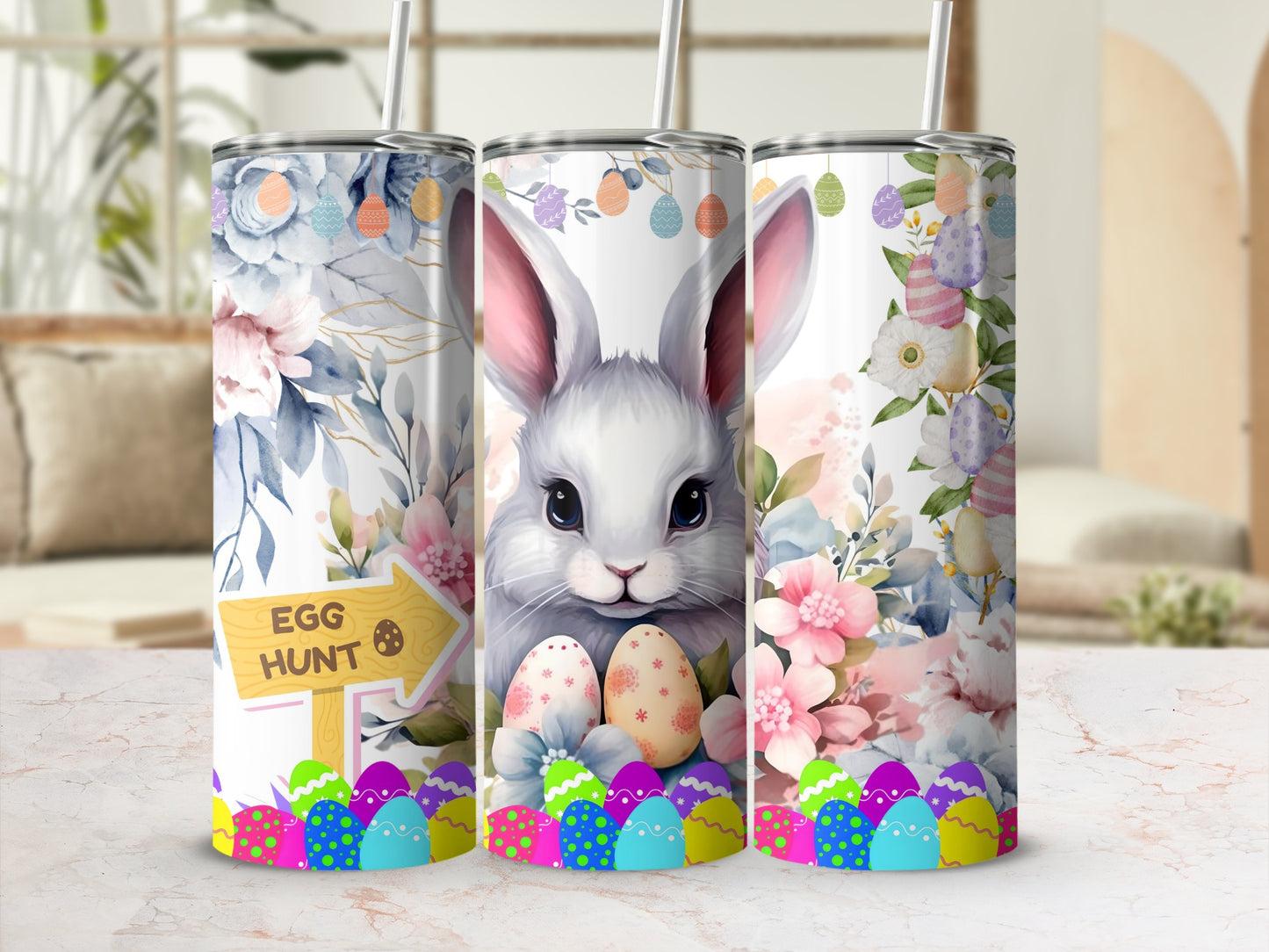 Easter Bunny Egg Hunt Spring Floral Tumbler