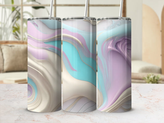 Three tumblers with abstract pastel marble swirl patterns.