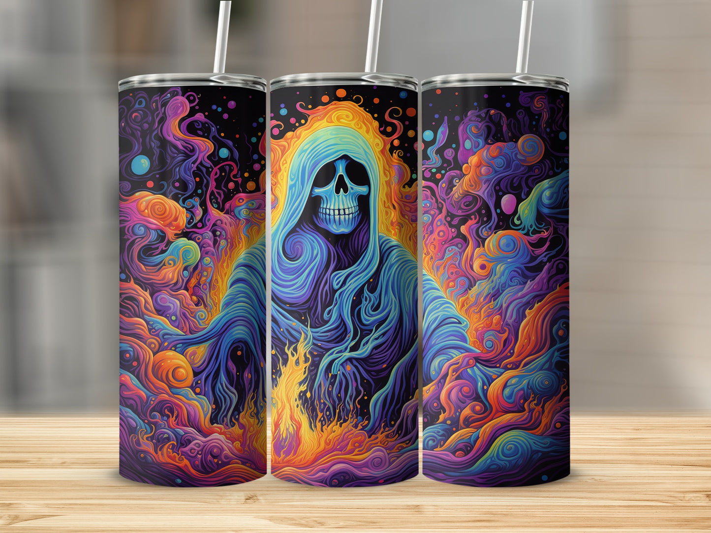 Psychedelic Skeleton Design Stainless Steel Tumbler