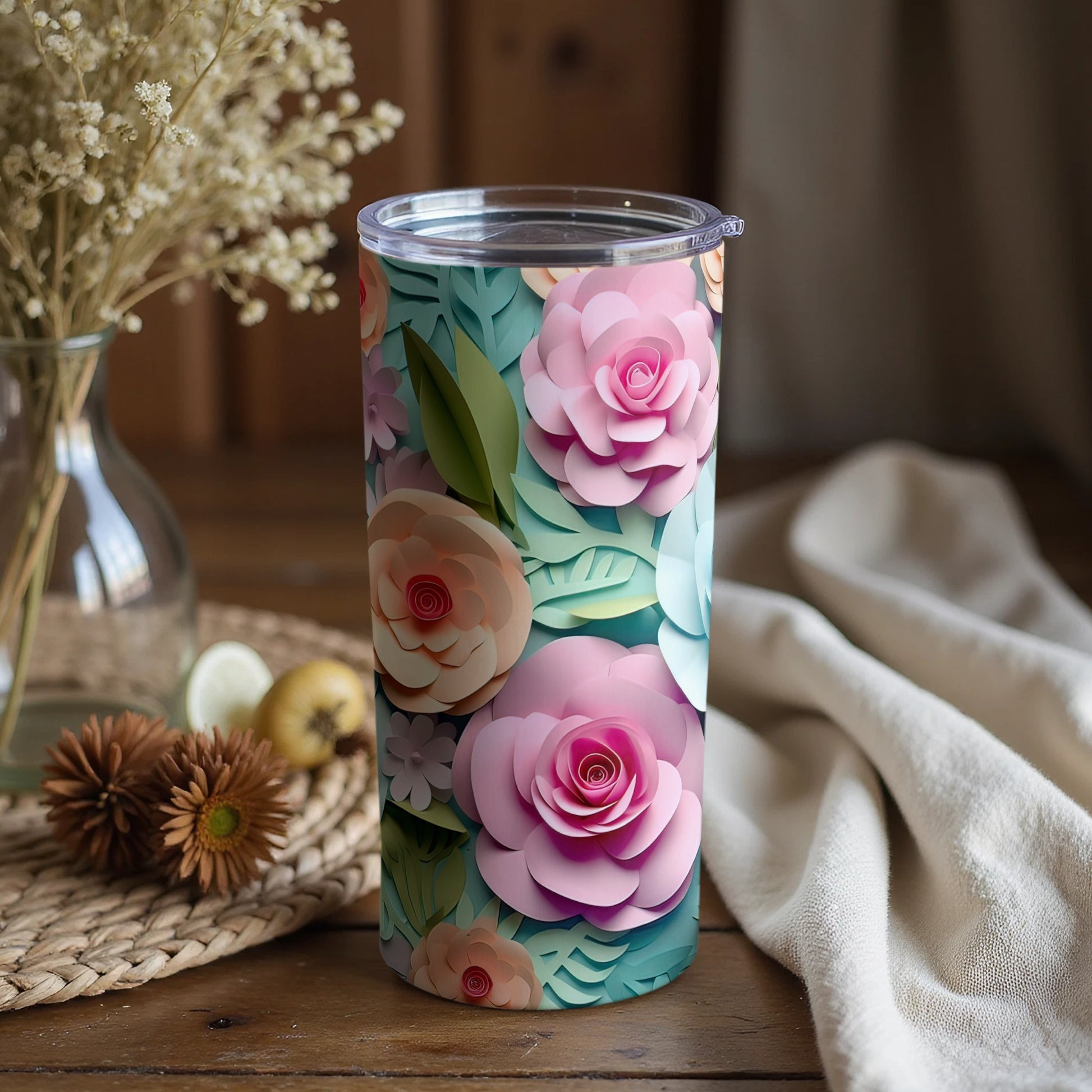 Beautiful Floral Pattern Tumbler with Lid