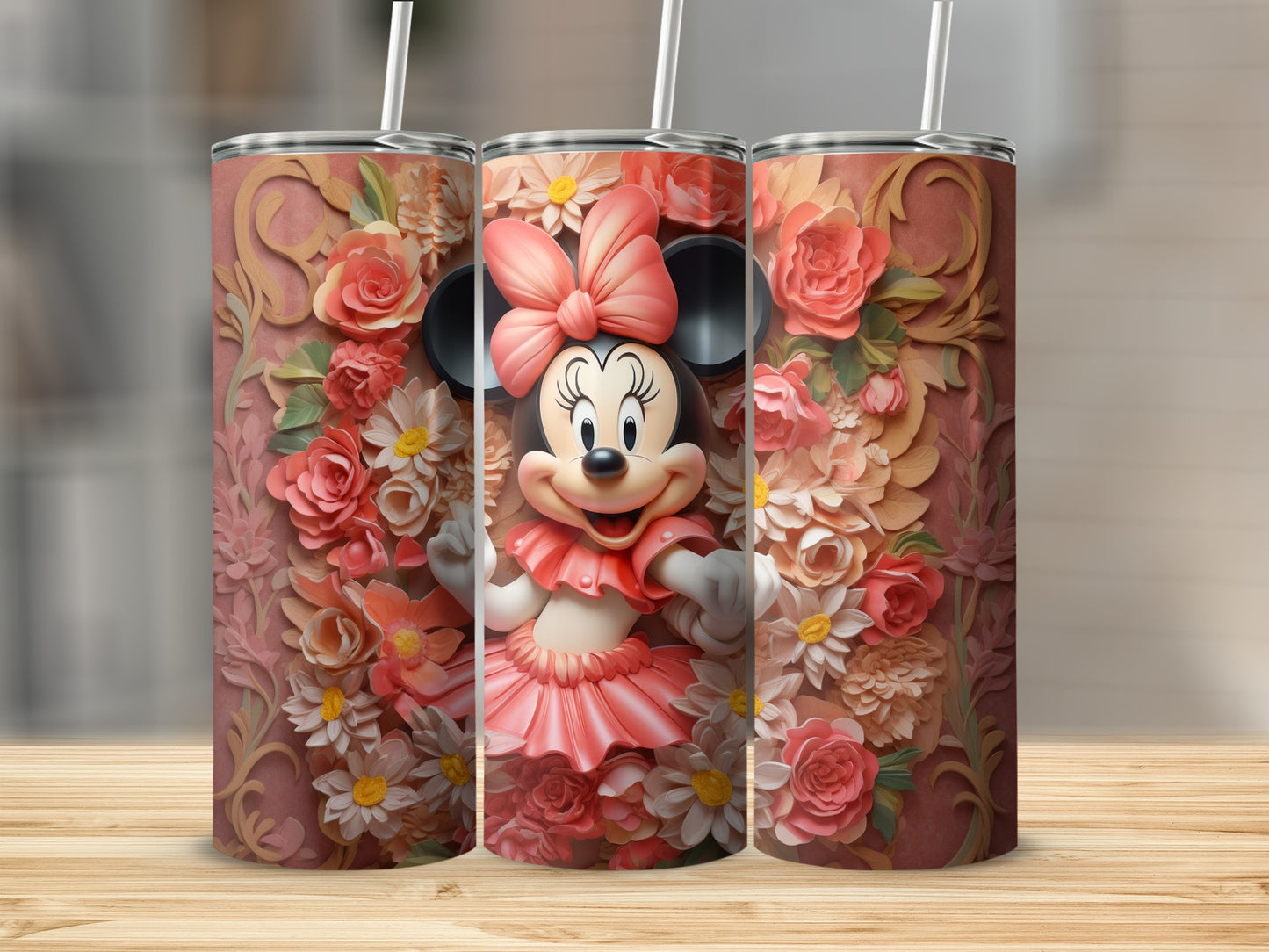 Adorable Character Design Floral Pattern Tumbler